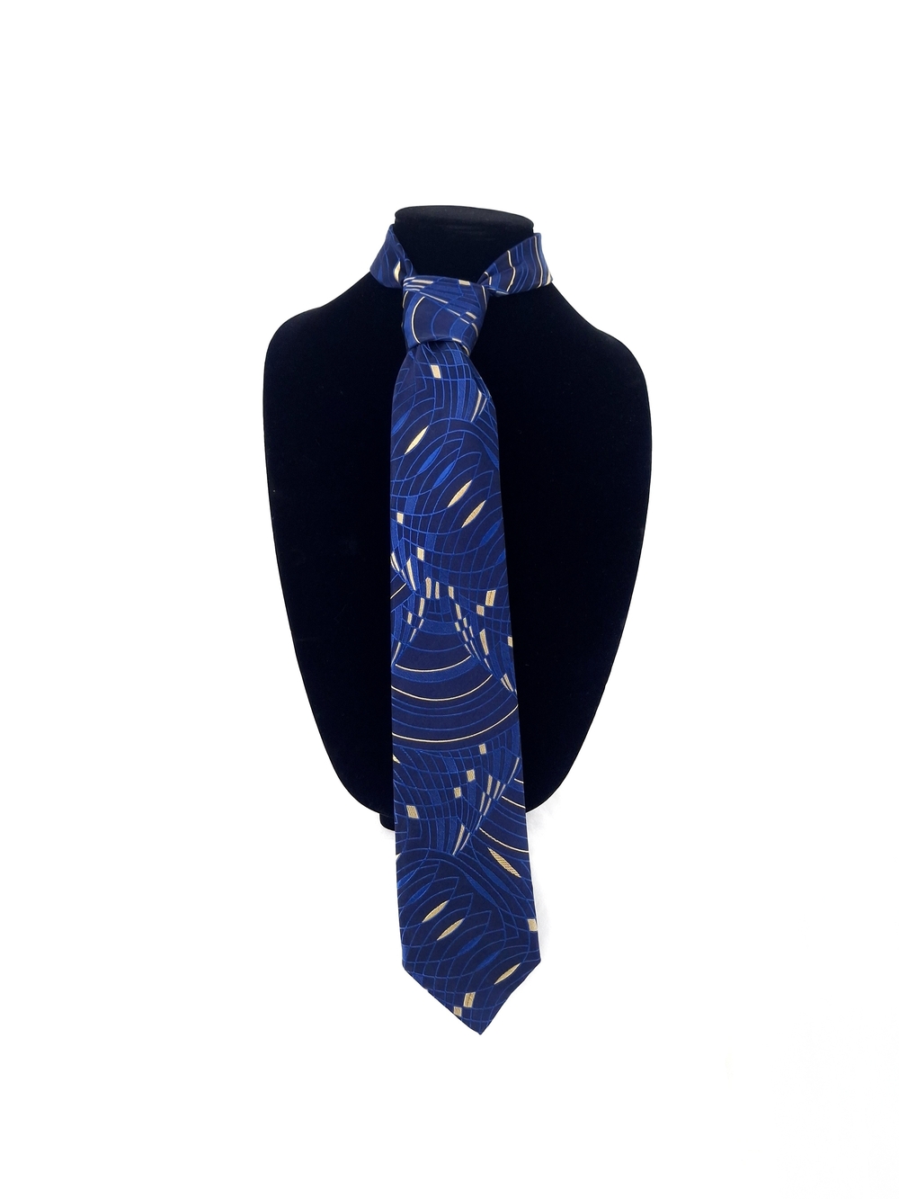 Vintage Arrow USA 1851 Silk Tie Royal Blue Abstract Geometric Gold Matrix Retro
